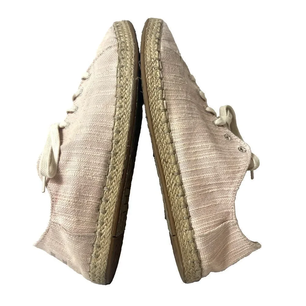 TOMS Womens Size 9 Comfort Casual Light Pink Fabric Espadrille Lace Up Flat Shoe